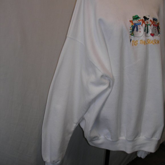 Adult XXL 54/56 Embroidered Snowman Hanes White Sweatshirt Tis The Season - Picture 7 of 10